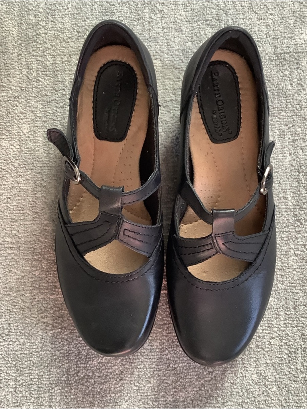 Earth Origins Regina Black Mary Jane Leather Shoes with Buckle Strap Sz. 8 1/2